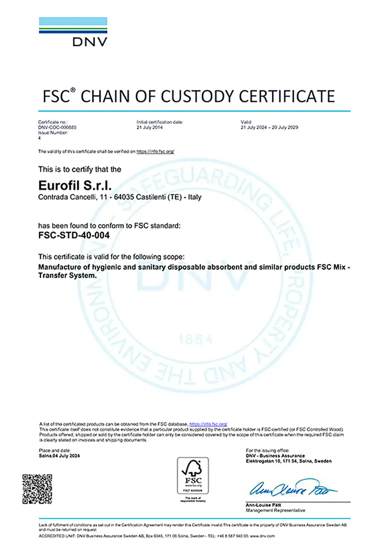 chain of custody certificate
